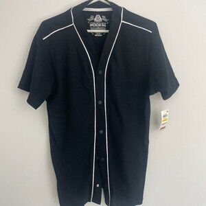 American Rag Black Baseball Jersey Shirt Button Up White Piping (Men's Medium)